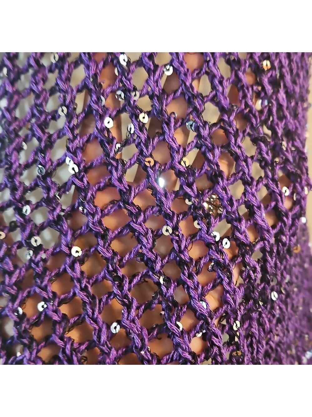 Handmade Crochet Cover-Up Sparkle Mesh Resort Top One Size 20" Asymmetrical Hem - Picture 4 of 15